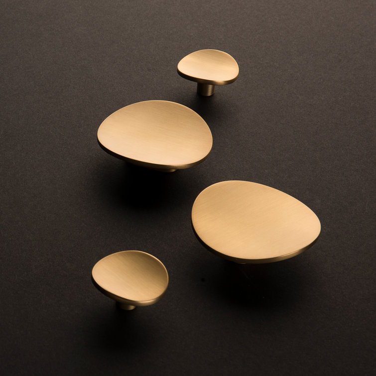 Brushed Golden Brass Round Knob with Mounting Hardware