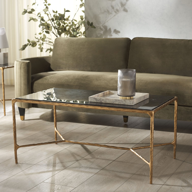 Black Metal Rectangular Coffee Table with Clear Glass Top