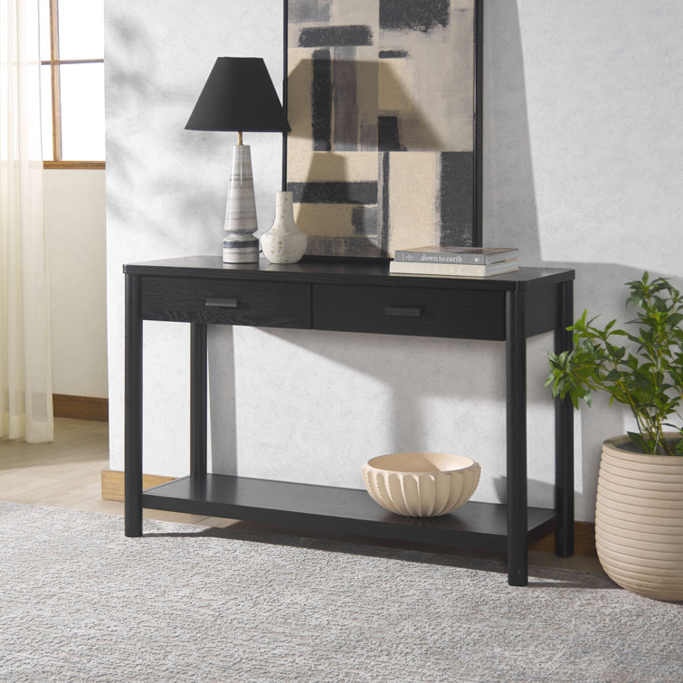Jaylessa Black Wood and Metal Console Table with Storage