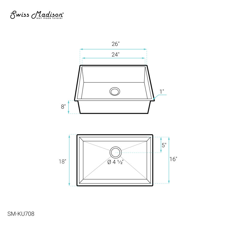 Tourner 26 x 18 Brushed Stainless Steel Single Basin Undermount Kitchen Sink