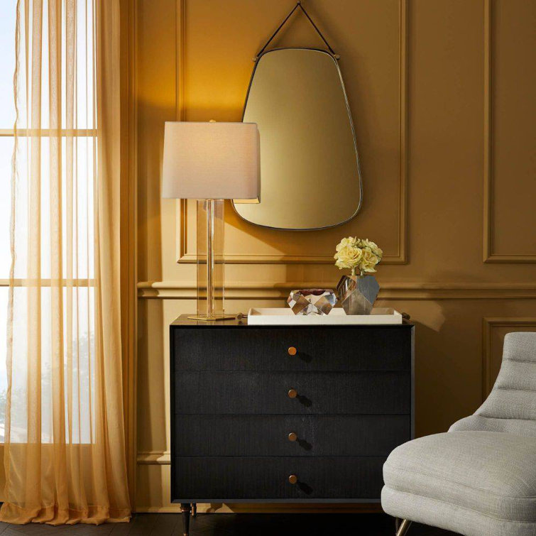 Elegant Rectangular Gold Leather-Strap Bathroom Mirror