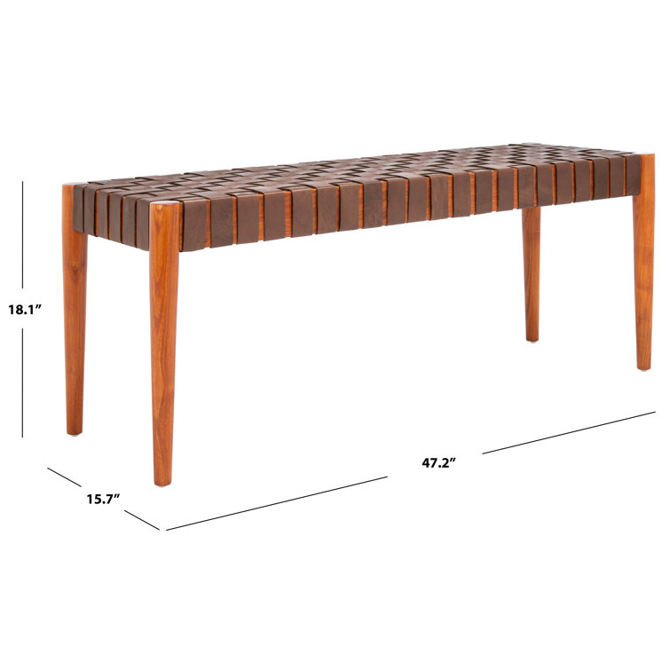 Amalia 47'' Cognac Leather and Dark Brown Mindi Wood Bench
