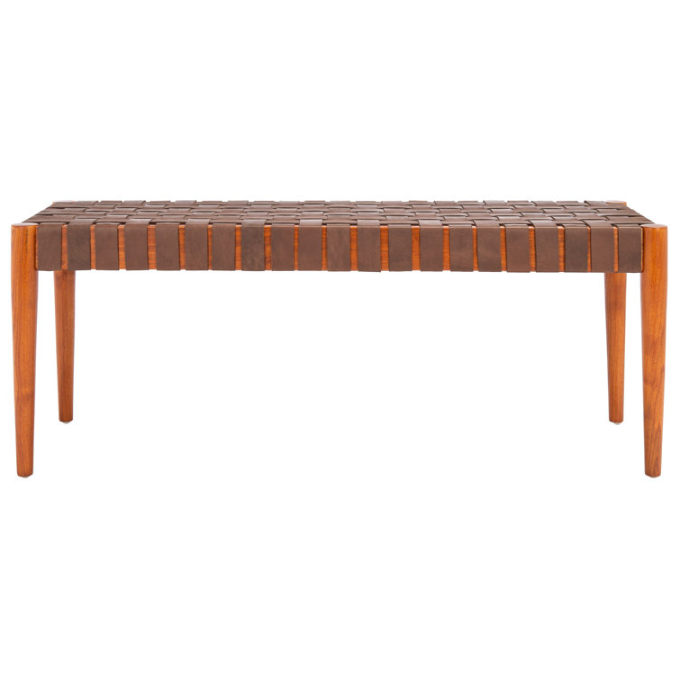 Amalia 47'' Cognac Leather and Dark Brown Mindi Wood Bench
