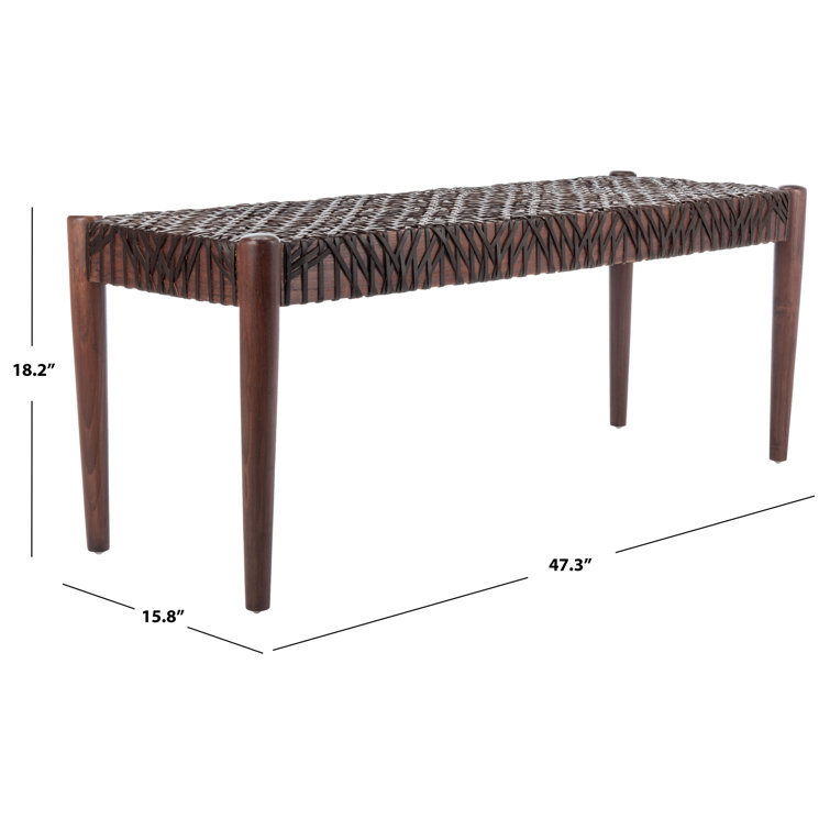 Transitional Brown Cowhide Leather Weave 47" Bench