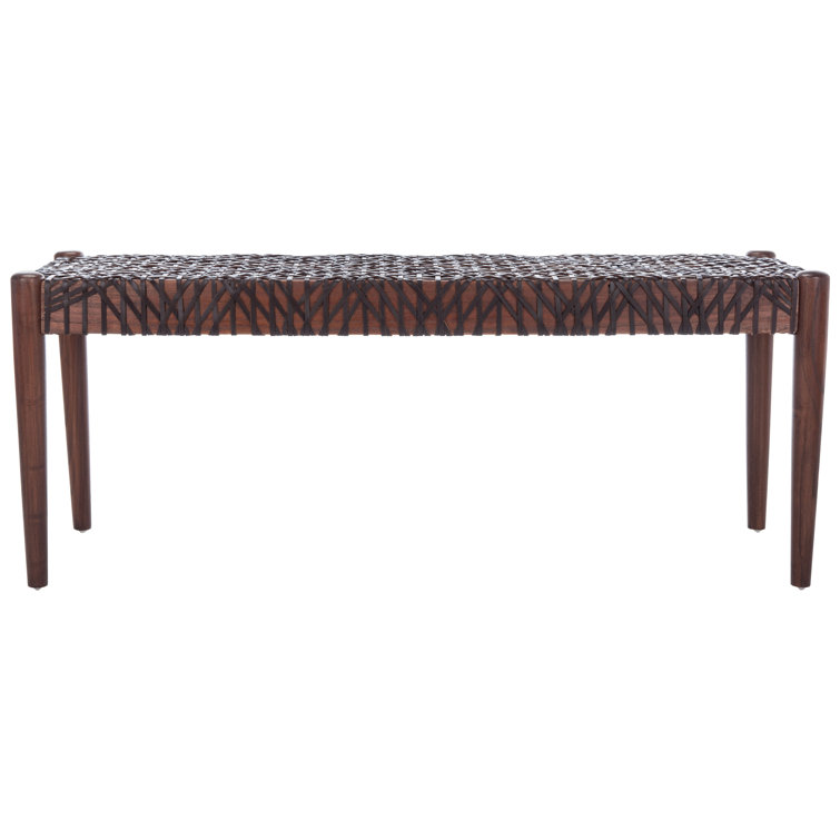 Transitional Brown Cowhide Leather Weave 47" Bench