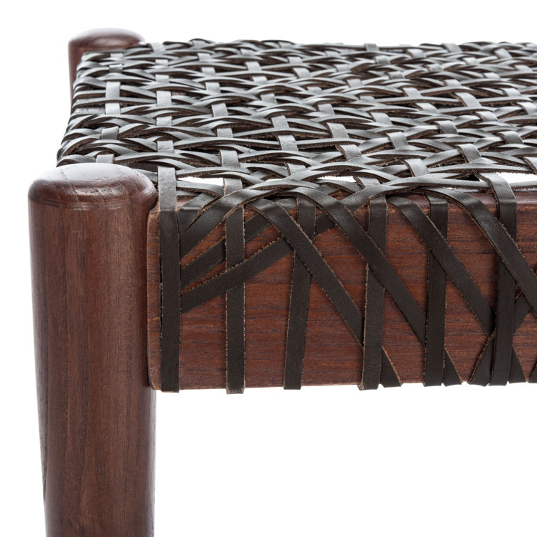 Transitional Brown Cowhide Leather Weave 47" Bench