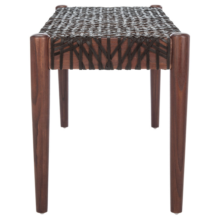 Transitional Brown Cowhide Leather Weave 47" Bench