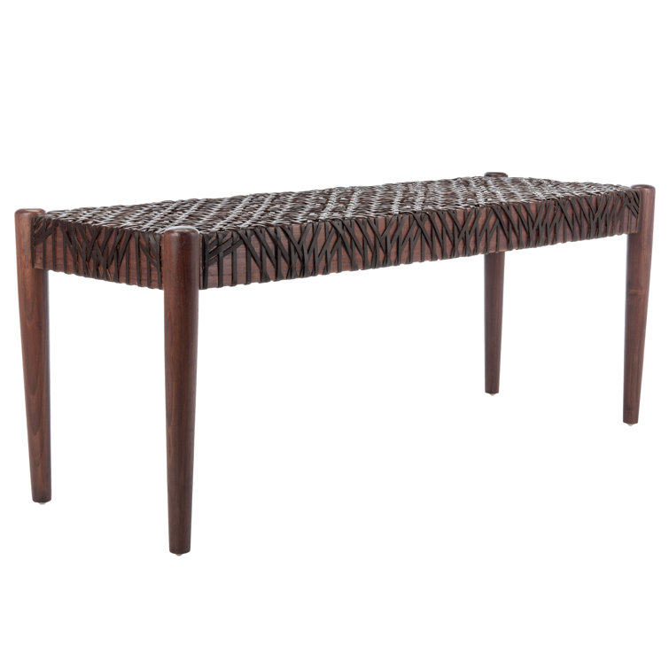 Transitional Brown Cowhide Leather Weave 47" Bench