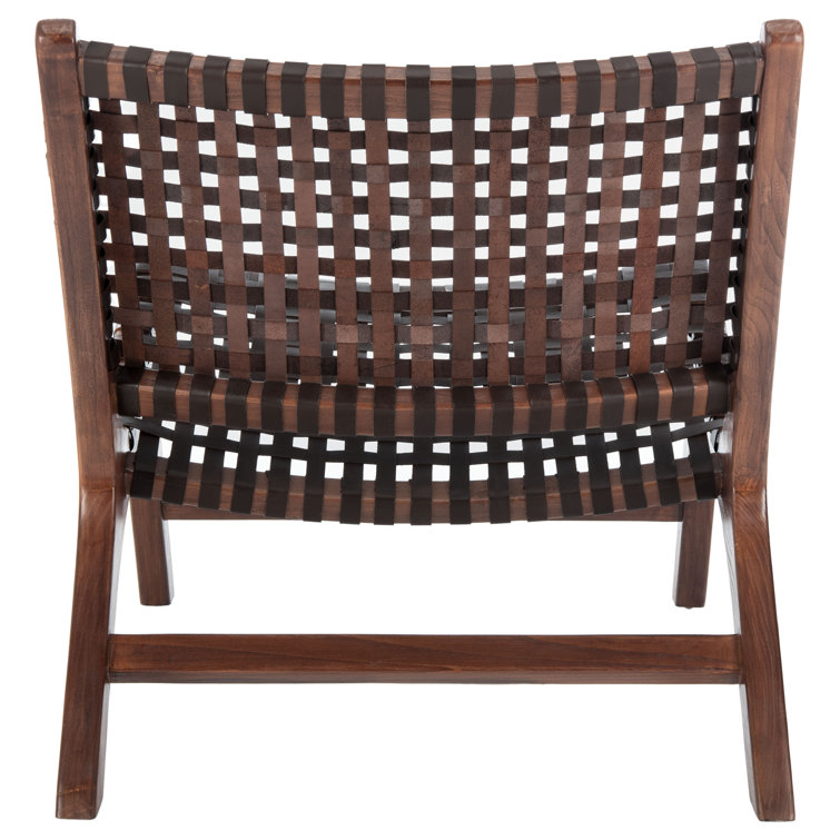 Luna Transitional Brown Leather and Wood Handcrafted Accent Chair