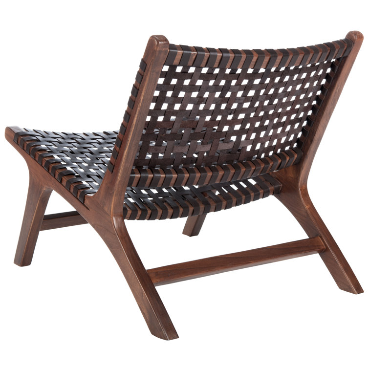Luna Transitional Brown Leather and Wood Handcrafted Accent Chair