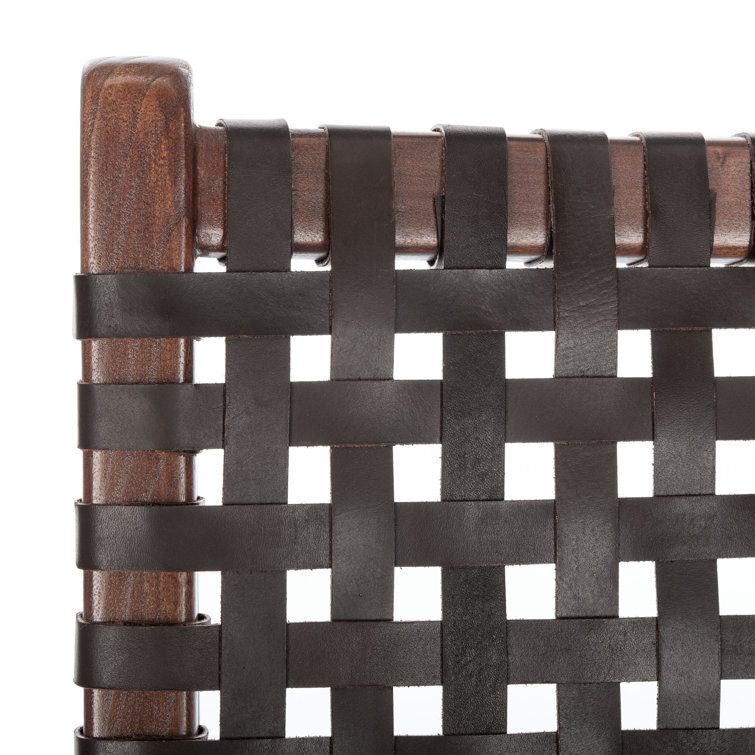 Luna Transitional Brown Leather and Wood Handcrafted Accent Chair