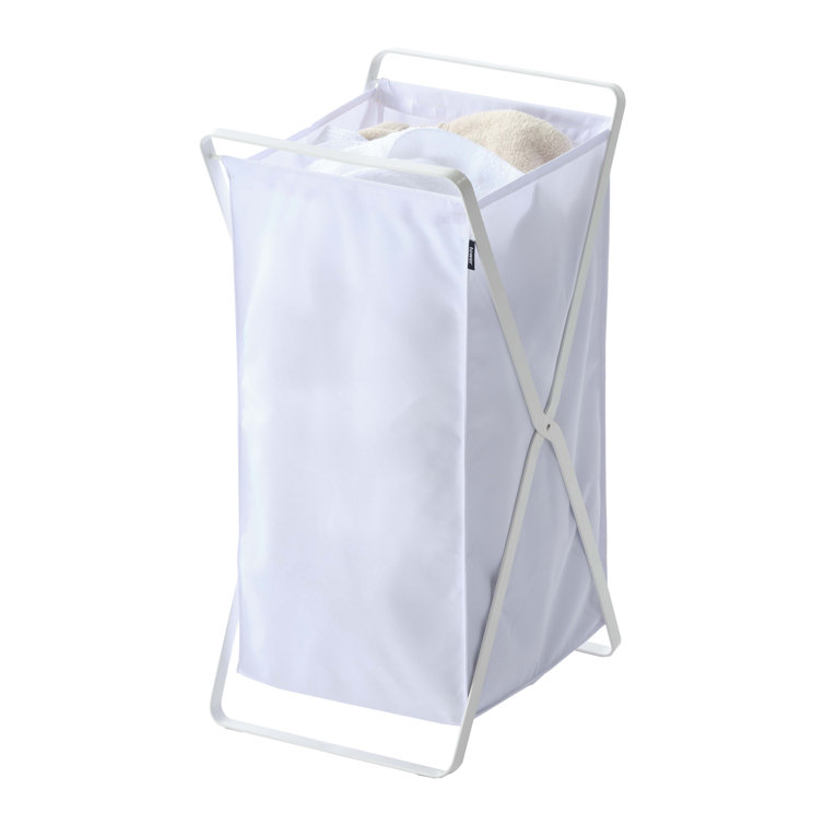 Collapsible Upright Tower Laundry Hamper in White Steel