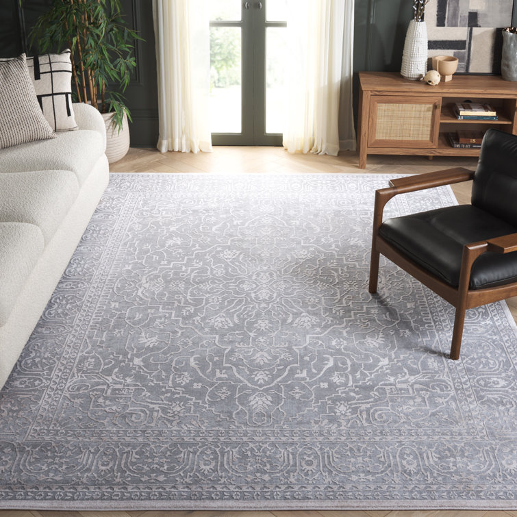 Gray Floral Synthetic 8' x 10' Stain-Resistant Area Rug