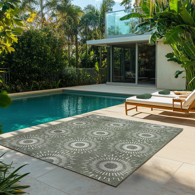 Tiaret Green and Beige Flatweave Indoor/Outdoor Area Rug 5' x 7'