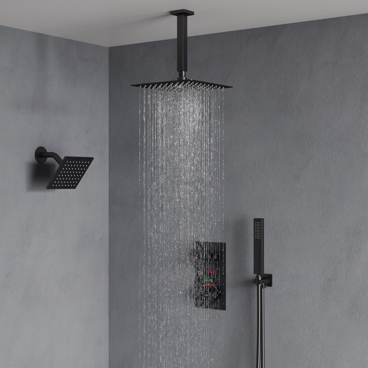 Matte Black Dual Shower System with LCD Display and Handheld