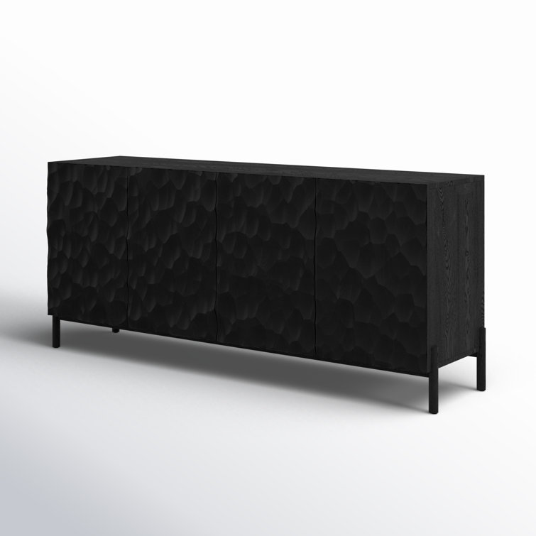 Fife 71'' Black Solid Wood Sideboard with Hand-Chiseled Doors