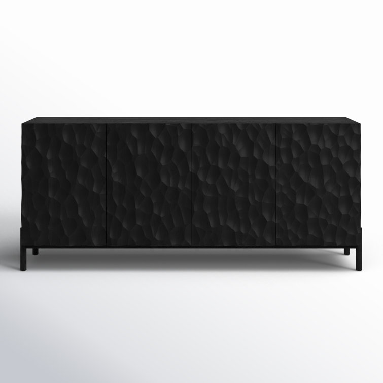 Fife 71'' Black Solid Wood Sideboard with Hand-Chiseled Doors