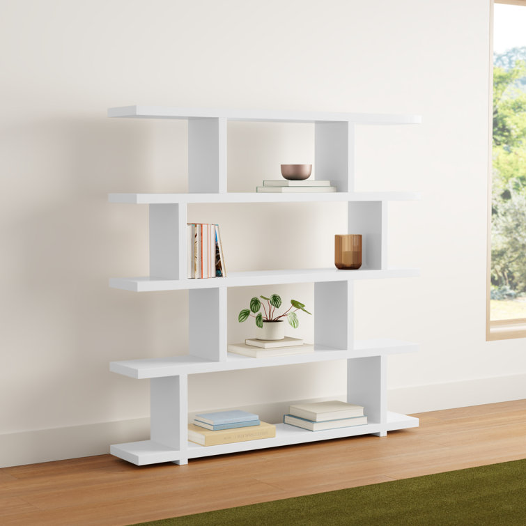 Annora Mid-Century Modern Wide White Bookcase