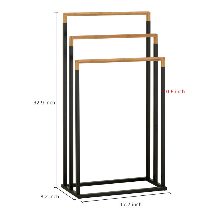 Black Metal and Bamboo 3-Tier Freestanding Towel Rack