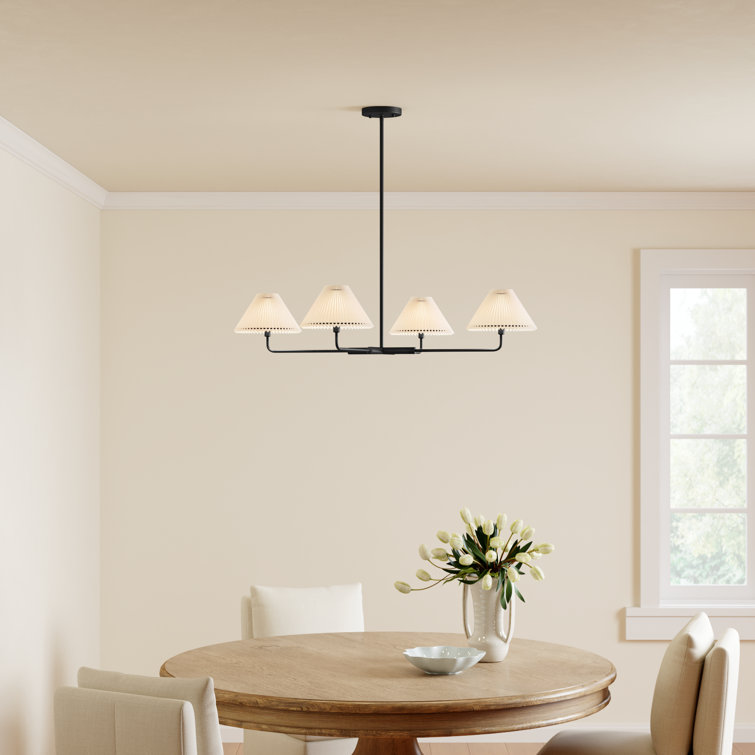 Matte Black 4-Light Metal Sputnik Chandelier with White Linen Shades