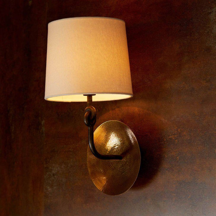 Antique Brass and Bronze Plug-In Sconce with White Shade