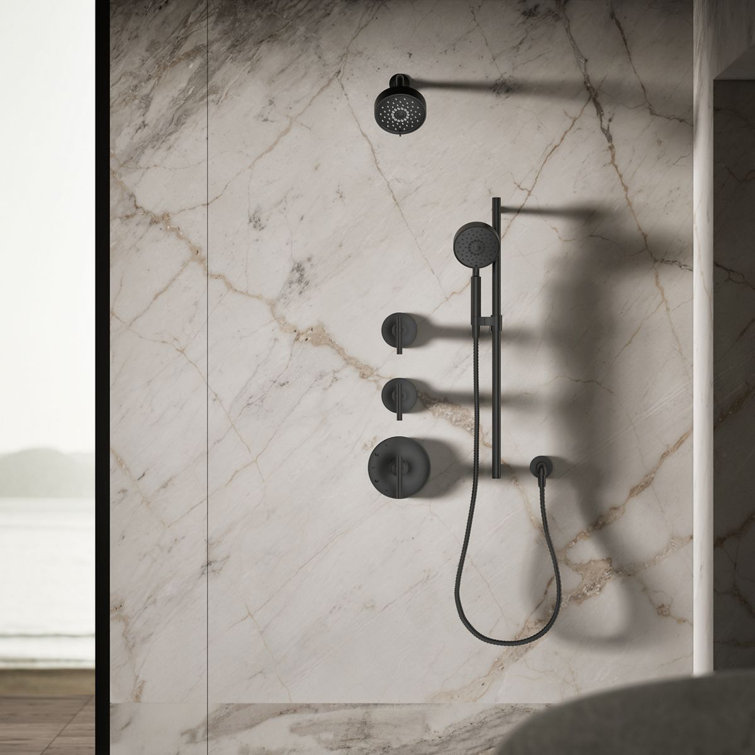 Purist Matte Black 5.5" Multifunctional Wall-Mounted Brass Showerhead