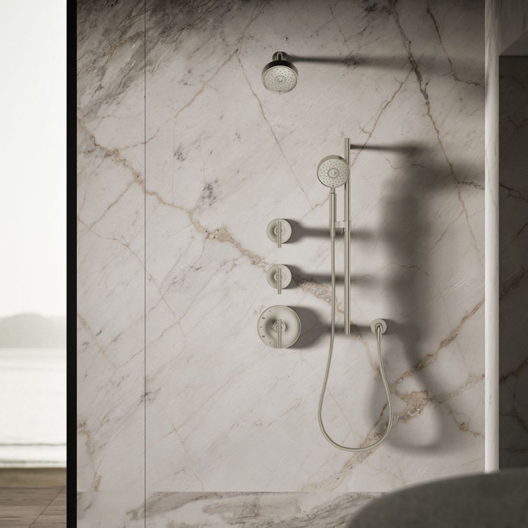 Purist 5.5" Vibrant Brushed Nickel Multifunction Showerhead with Three Sprays