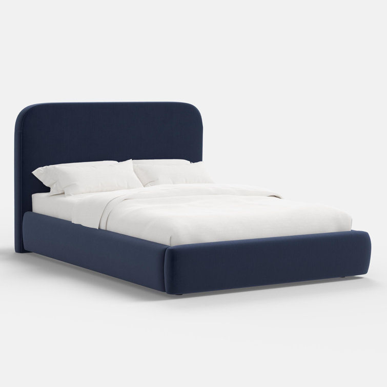 Regal Blue Velvet King Platform Bed with Pine Frame