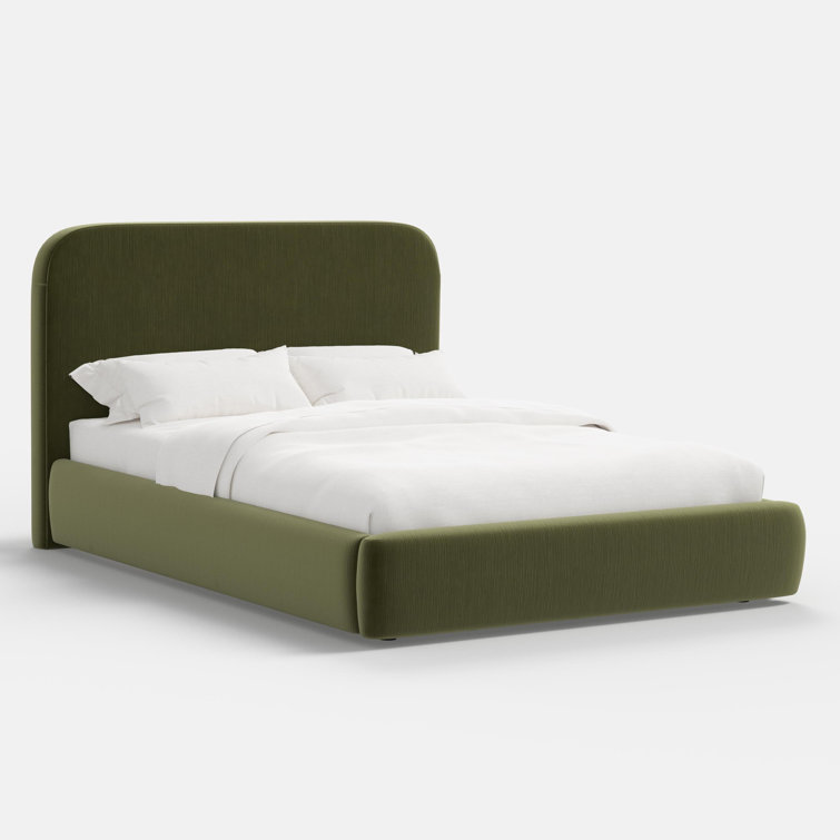 King Green Velvet Upholstered Platform Bed with Headboard