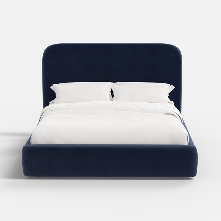 Regal Blue Velvet King Platform Bed with Pine Frame