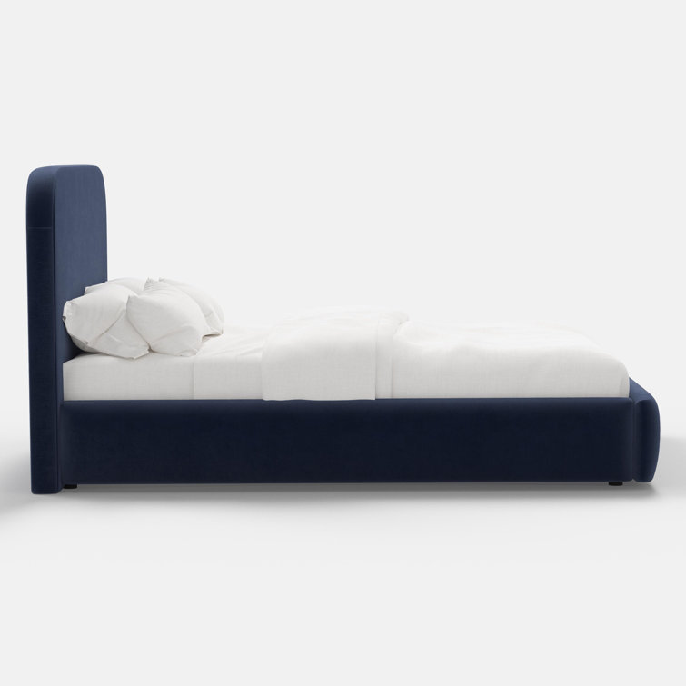 Regal Blue Velvet King Platform Bed with Pine Frame