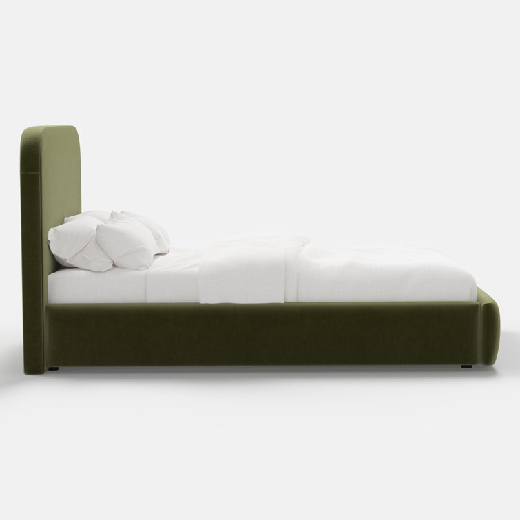 King Green Velvet Upholstered Platform Bed with Headboard