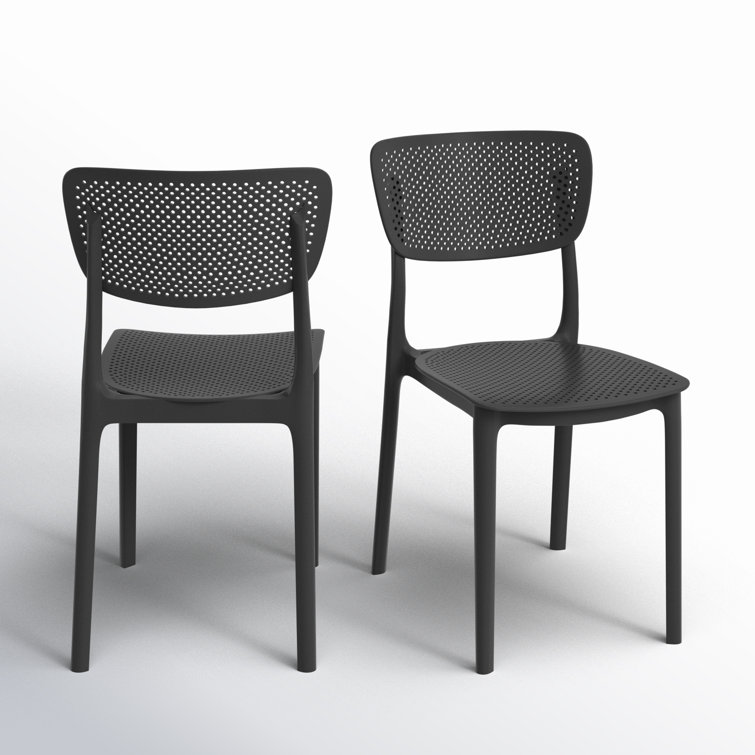Black Stackable UV Resistant Plastic Outdoor Dining Chairs, Set of 2