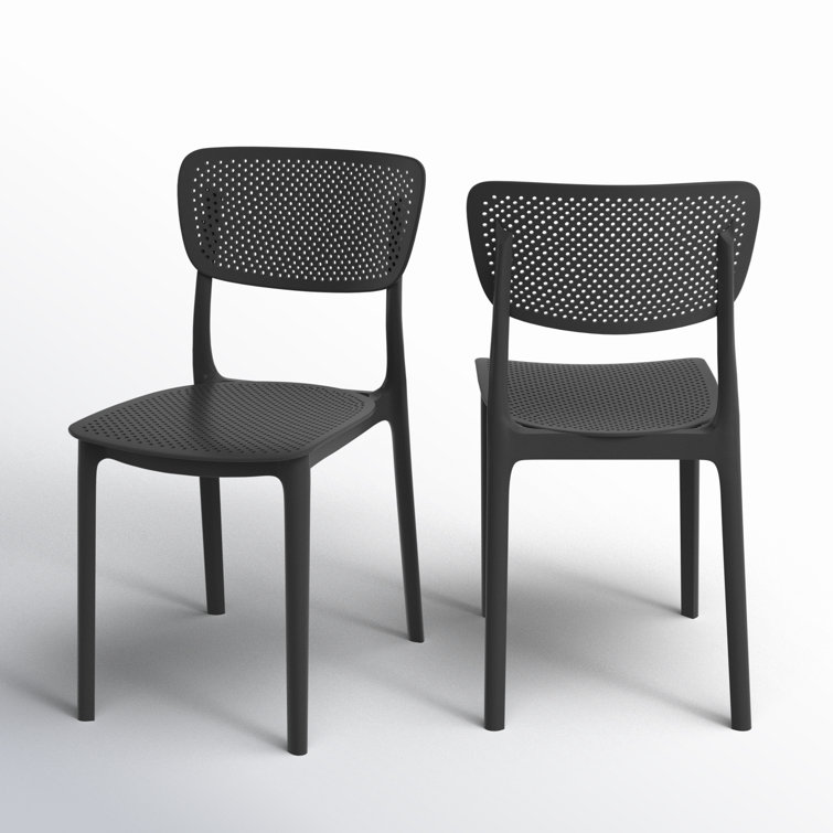 Black Stackable UV Resistant Plastic Outdoor Dining Chairs, Set of 2