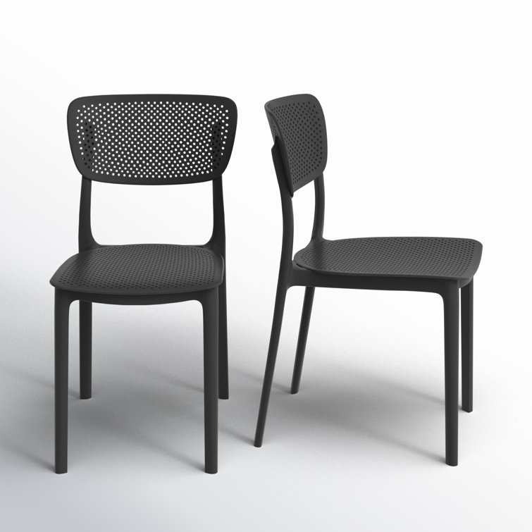 Black Stackable UV Resistant Plastic Outdoor Dining Chairs, Set of 2