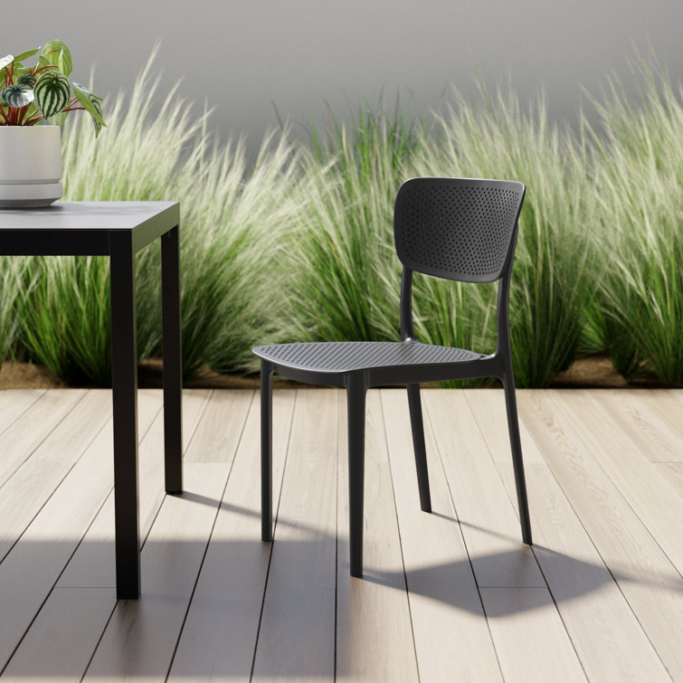 Black Stackable UV Resistant Plastic Outdoor Dining Chairs, Set of 2