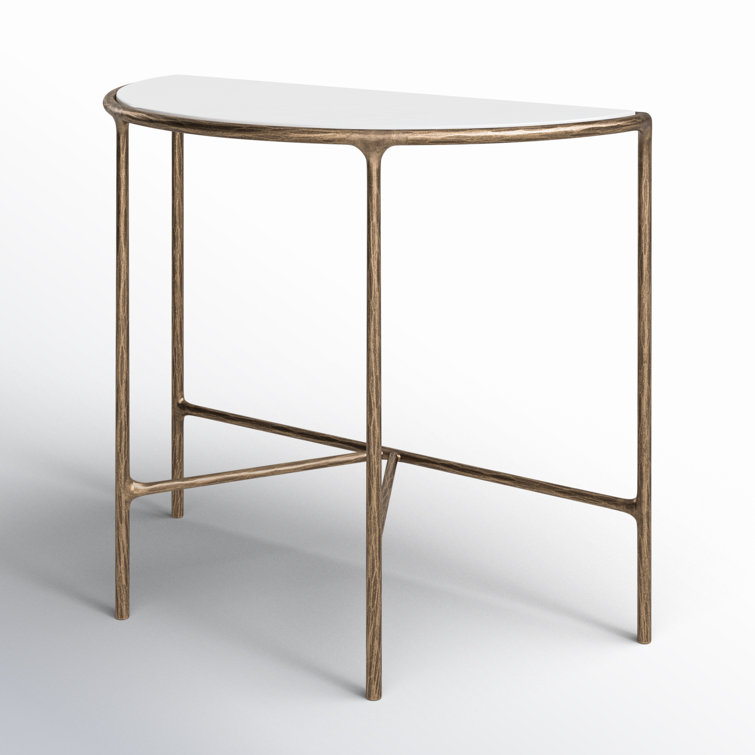 Aristocratic Airy Glamour 36'' Demilune Brass & White Marble Console Table