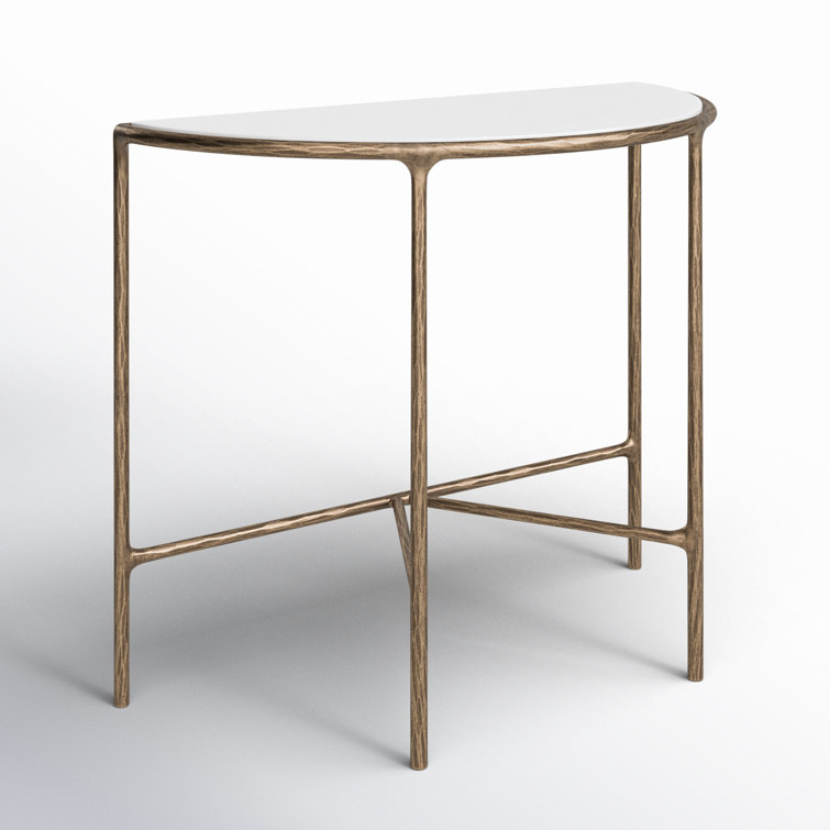 Aristocratic Airy Glamour 36'' Demilune Brass & White Marble Console Table