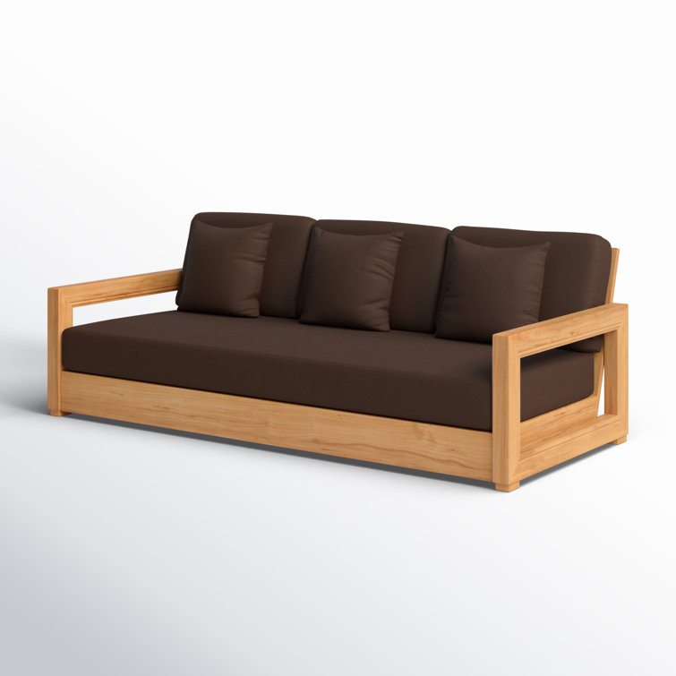 Huntington Teak and Off-White Fabric 3-Seat Outdoor Sofa