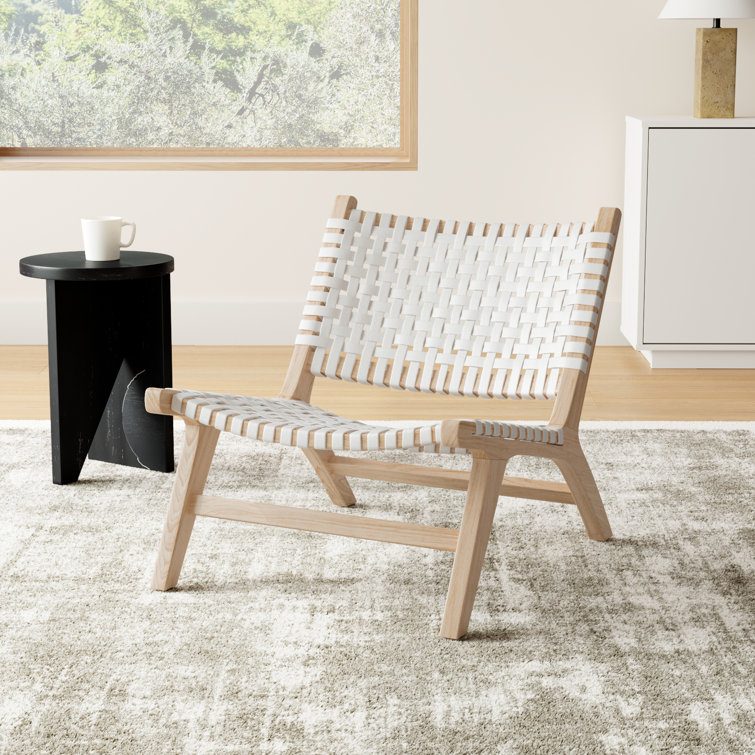 Luna 25" White Leather and Natural Wood Handcrafted Side Chair