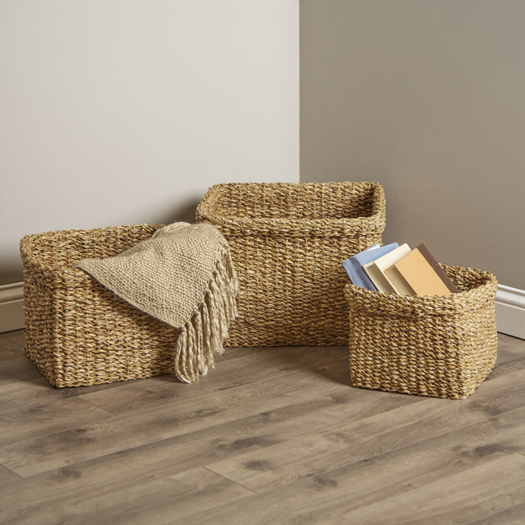 Natural Seagrass Square Storage Baskets, Set of 3