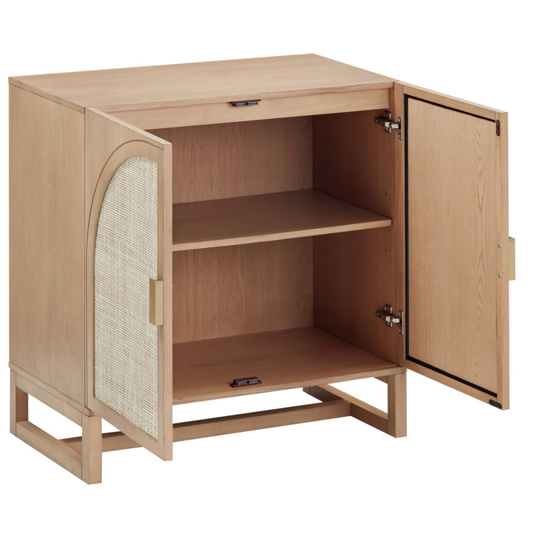 Raw Oak Freestanding Accent Cabinet with Rattan Doors