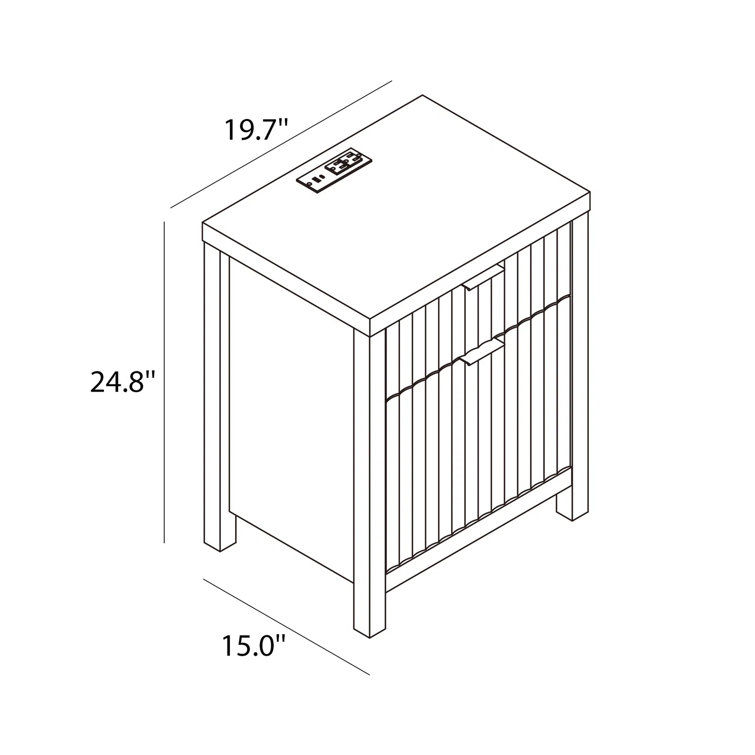Greige Oak 2-Drawer Nightstand with Built-In Charging Station, Set of 2