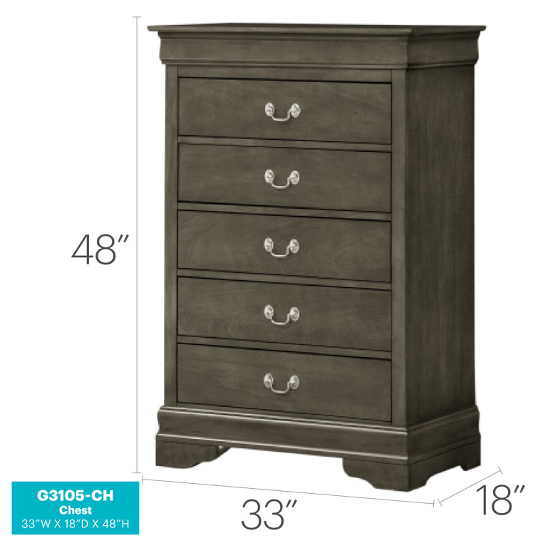 Transitional Gray 5-Drawer Chest with Metal Handles and Dovetail Drawers
