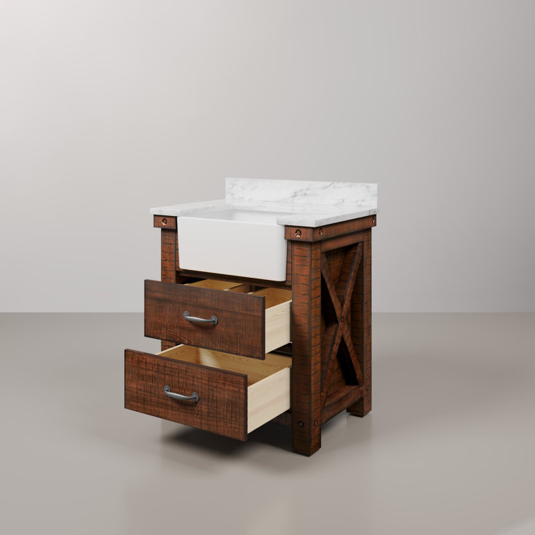 Paisley 30" Rustic Sienna Single Sink Vanity with Carrara Marble Top