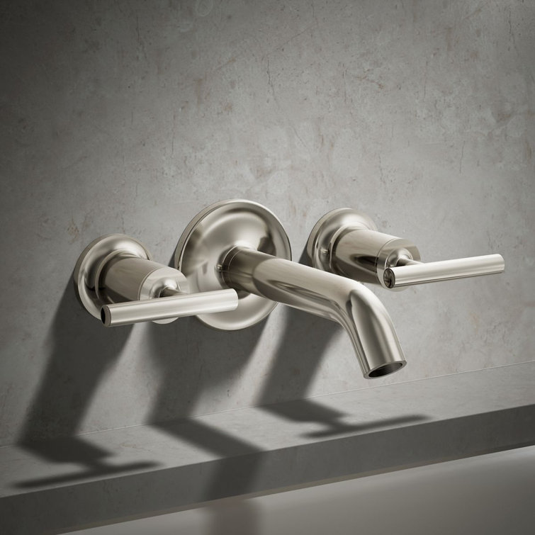 Elegant Polished Nickel Wall-Mounted Faucet Trim with Lever Handles