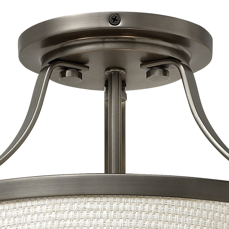 Charlotte Antique Nickel 3-Light Semi-Flush Mount with Woven Off-White Shade