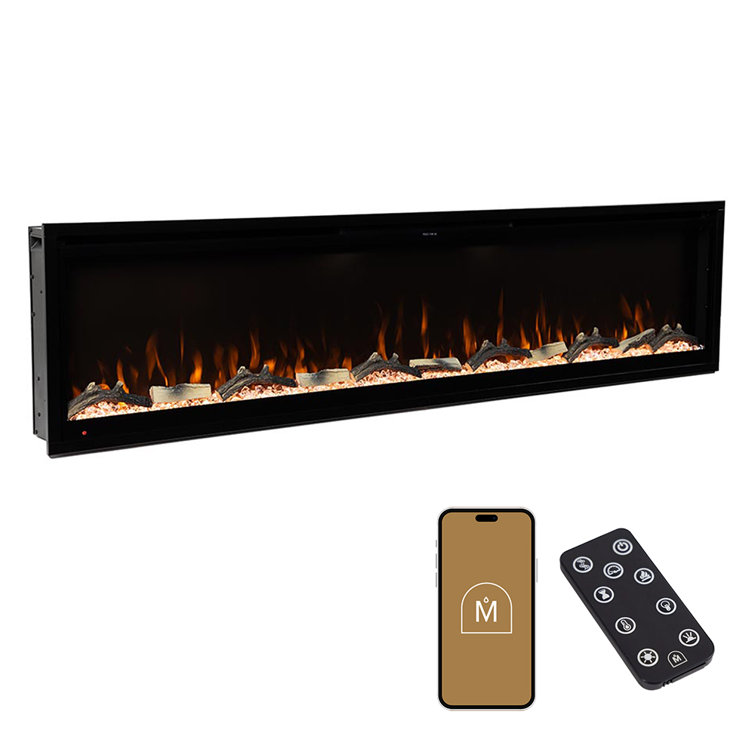 Modern Ember 72-Inch Black Smart Linear Electric Fireplace with LED Flames