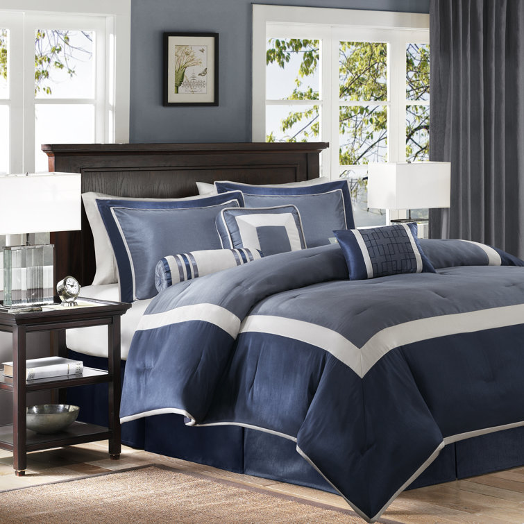 Navy Blue King 7-Piece Polyester Comforter Set
