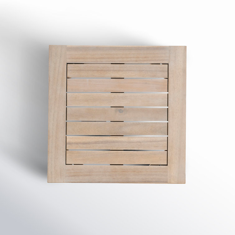 Natural Acacia Wood Outdoor Side Table with Slatted Top